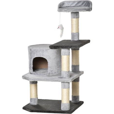 revêtement peluche 48x48x100 cm gris, griffoirs, souris jouet, cabanes, Tour chat plates-formes (1/5)