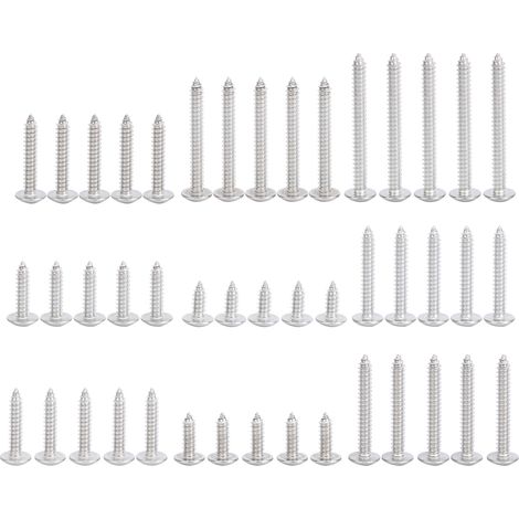 Jeu de 45 vis autotaraudeuses à tête ovale cruciforme en acier inoxydable 304, filetage profond M6, longueurs multiples