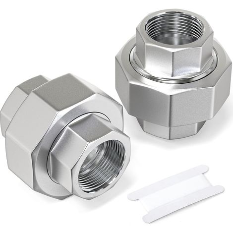 2 pièces 1/2" BSP en acier inoxydable 304 Raccords femelles et mâles, raccords union, adaptateurs filetés pour eau/huile/gaz - 1" F(2 PCS) (1/5)