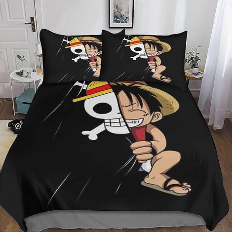 Ensemble de literie 3 pièces One Piece avec housse de couette drapeau 3D - Ensemble de literie en microfibre avec fermeture éclair (1/5)