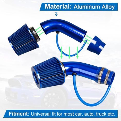 Adecuado para Adecuado para filtro de admisión de aire frío: kit admisión aire 3" Kit filtro aire frío tubo aluminio motor coche carreras, Azul