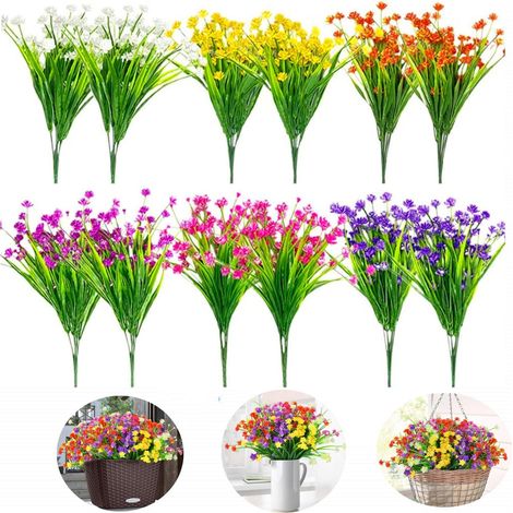 12 bouquets de fleurs artificielles de 6 couleurs différentes, résistantes aux UV, pour la décoration de jardinières suspendues, de porches, de fenêtres et autres espaces de vie (maison, mariage, etc.