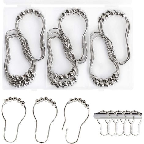 20 Pièces Anneaux Rideaux Douche, Anneau Rideau Douche, Anneaux pour Rideaux, Crochet Rideau Douche, Anneaux Rideaux pour Salle de Bain(Argent) (1/2)