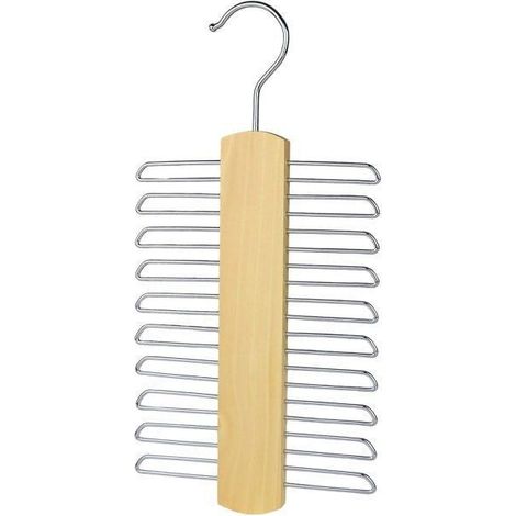 Porte-cravates en bois à 20 barres - Organiseur de rangement pour châles et ceintures (1/4)