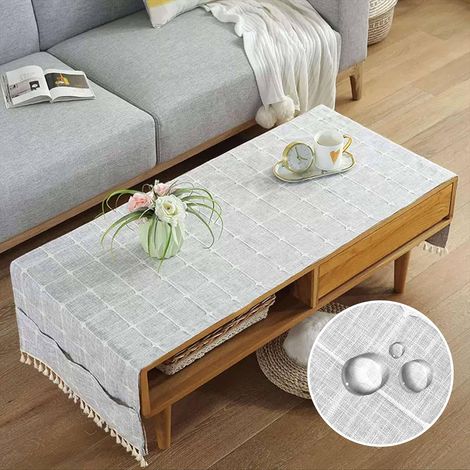 Nappe basse rectangulaire en lin facile d'entretien avec poches, 50 x 145 cm, gris clair (1/5)