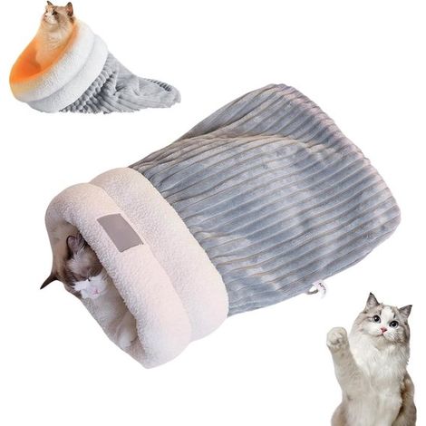 Sac de couchage pour chat - lit d'hiver doux pour animaux de compagnie - adapté aux chats et aux petits chiens - rembourrage intérieur - pliable et lavable (1/5)