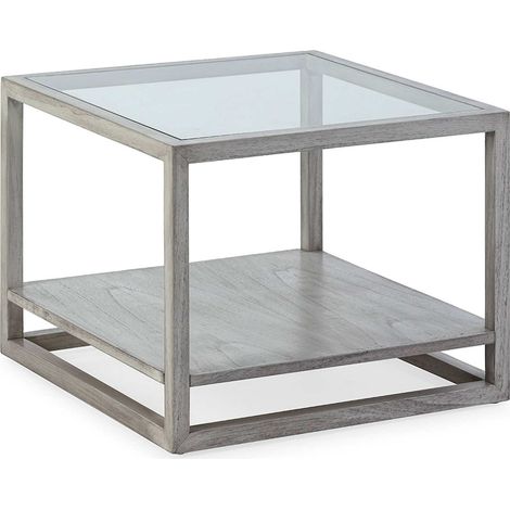 Table d'appoint verre et bois de cèdre gris voilé élégante - Gris voilé et verre transparent (1/2)
