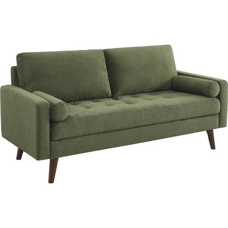 sweeek - 3-Sitzer Sofa mit kapitoniertem Chenille-Bezug, Chenille, Khaki
