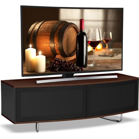 Centurion Supports Caru Gloss Black and Walnut Beam-Thru Remote Friendly Super-Contemporary "D" Shape Design 32"-65" LED/ OLED / LCD TV Cabinet (1/5)