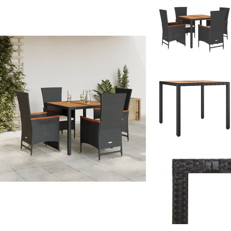 Ensemble à manger de jardin coussins 5pcs Noir Résine tressée - Meubles De Jardin - Salon De Jardin - Set De Jardin - Table De Jardin - Chaises De Jardin (1/5)