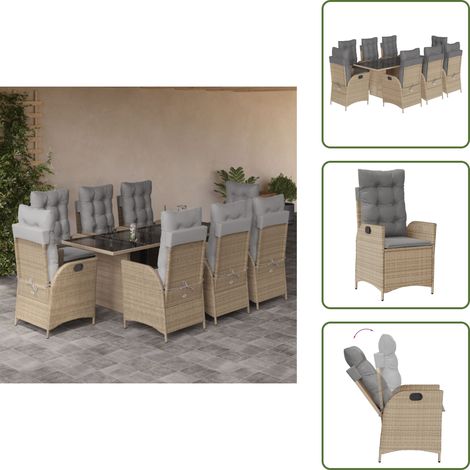 The Living Store Ensemble à manger de jardin et coussins 9 pcs mélange beige - Chaise de jardin (1/5)