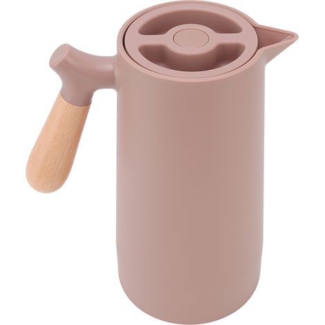 Isolierte 1-Liter-Kaffeekanne, kaffeefarben, Griff aus Buchenholz, elegante Thermoskanne (1/5)