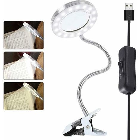 royaluxe -8X Lampe Loupe Led Lampe À Pince Portable Lampe De Bureau Rotation À 360° Rechargeable Usb Lampe Esthetique Protection Des Yeux Pour Lecture Maquillage Nail Art Tatouage