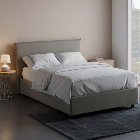 Talamo Italia Letto piazza e mezza Chicca, Letto contenitore con rivestimento in tessuto, 100% Made in Italy, Apertura frontale, con materasso Cm 120x200 incluso, Grigio, con imballo rinforzato (1/5)