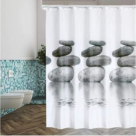 Tenda da doccia con motivo a pietra grigia, 1 pezzo, impermeabile e resistente alla muffa, con ganci per appendere, 180-200 cm (1/3)