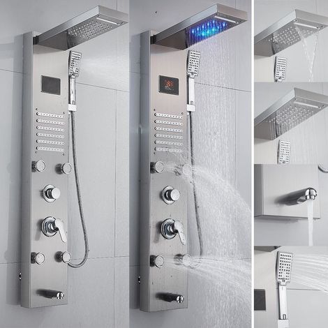 Duscharmatur Duschpaneel Edelstahl Duschsäule Duscharmatur Duschsystem Regendusche (mit Regendusche, Massagedusche, Wasserfalldusche) Kopfbrause Handbrause Duschset 4 x Massagedüsen