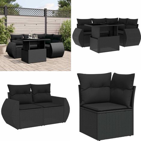 Salon de jardin 5 pcs avec coussins noir résine tressée - Ensemble Salon De Jardin - Meuble Extérieur - Jardin Design - Mobilier Résistant Aux Intempéries - Chaise Lounge - Home & Living (1/5)