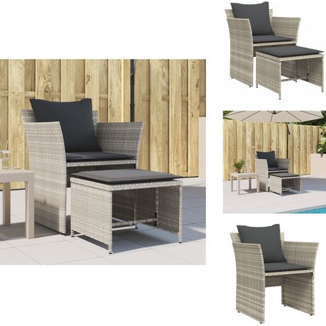 Gartenstuhl mit Fußhocker Hellgrau Poly Rattan - Gartensessel - Gartenmöbel - Lounge Chair - Outdoor Möbel - Rattan Gartenstuhl (1/5)