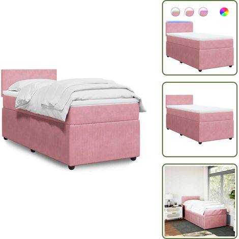 The Living Store Cama box spring con colchón terciopelo rosa 90x200 cm - Colchón de muelles ensacados