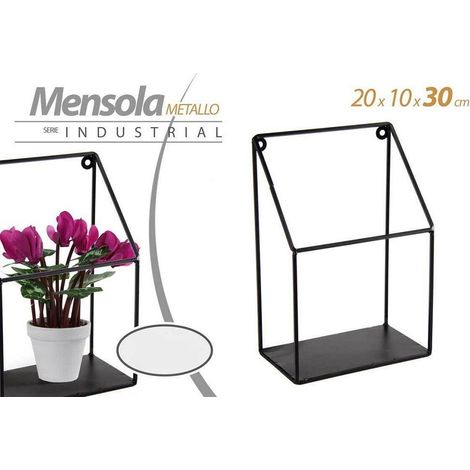 TRADE SHOP - Mensola Bacheca Parete Metallo Classico Moderno Industrial 20x10x30cm Nero 822247 - (1/2)