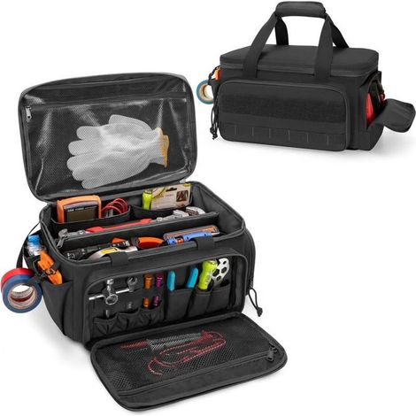 Sac à outils multipoches, pochette à outils robuste à large ouverture, organisateur d'outils multifonctionnel, pour charpentiers, électriciens, techniciens et plombiers. (1/4)