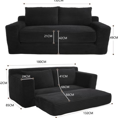 2-Sitzer-Schlafsofa Schwarz Stoff 2-in-1 mit Memory-Schaum und cordähnlichem Bezug (1/3)