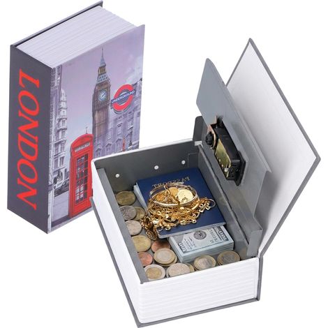 Coffre-fort de Livre avec Serrure à Combinaison, 18 x 12 x 5,5 cm Horloge de Londres Livre de Coffre-fort de Diversion Caché Boîte de Verrouillage Coffre à code en Acier (1/5)