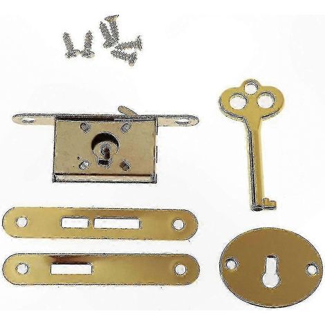 Serrure de tiroir classique avec clés pour meubles, armoires et coffres, solution de rangement sécurisée, style ancien, 2 clés incluses, laiton antique, fixation facile (1/5)