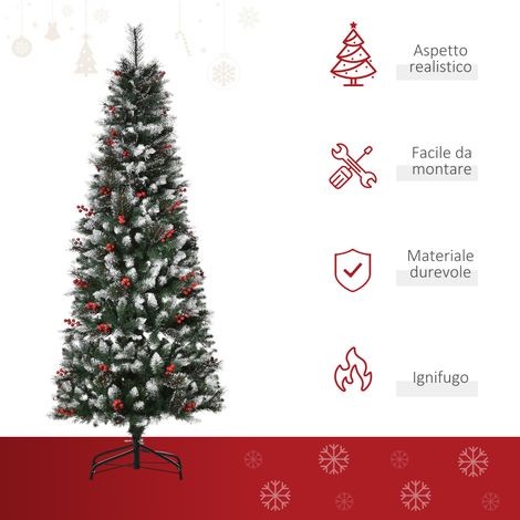 Sapin de Noël blanc givré, baies rouges décoratives, 539 branches, base démontable et pliante, vert, diamètre 70 cm, hauteur 180 cm (1/5)