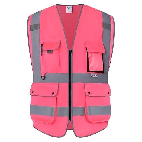 Gilet de sécurité haute visibilité classe 2 réfléchissant à poches multiples pour homme femme chantier travail, conforme normes ANSI, veste signalisation homme femme (1/2)