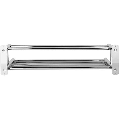 Porte-serviettes mural chromé double étage avec étagère de rangement pour salle de bain (1/5)