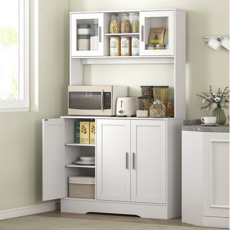 MEUBLIV buffet de cuisine 108x35x180 cm blanc – rangements modulables et portes vitrées (1/5)