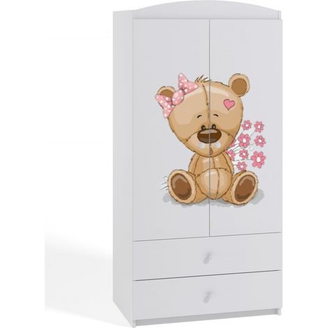 Armoire 2 portes enfant ourson et fleurs Drimy (1/4)