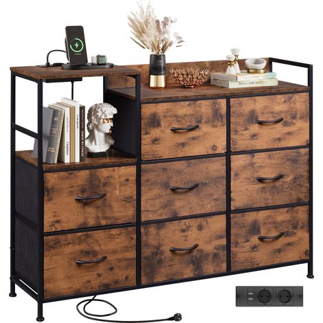 Commode 8 tiroirs en tissu, meuble de rangement chambre salon, marron (1/5)