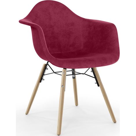 Sedia da Pranzo in Velluto - Design Scandinavo e Gambe in Legno - Nordika Rosso scuro (1/5)