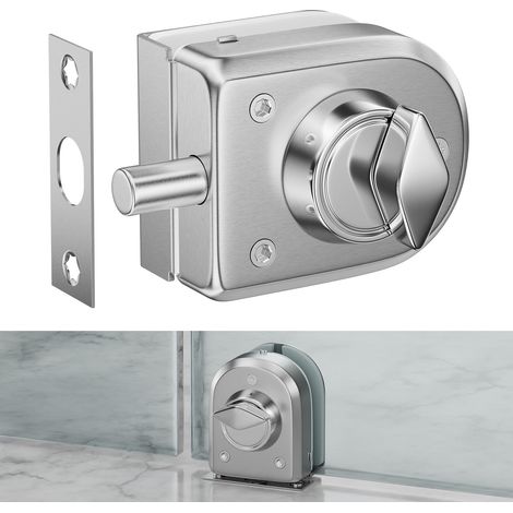 Serrure de sol pour porte en verre sans perçage, en acier inoxydable 304, finition nickel brossé, bouton rotatif unilatéral sans clé, adaptée au verre trempé 10–12 mm. (1/5)