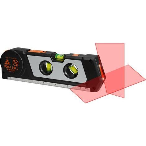 Niveau laser 4 en 1, niveau laser en croix, ruban à mesurer 10 pieds/3 M, ligne laser 3 modes, 3 bulles de nivellement et base de règle, noir (1/5)
