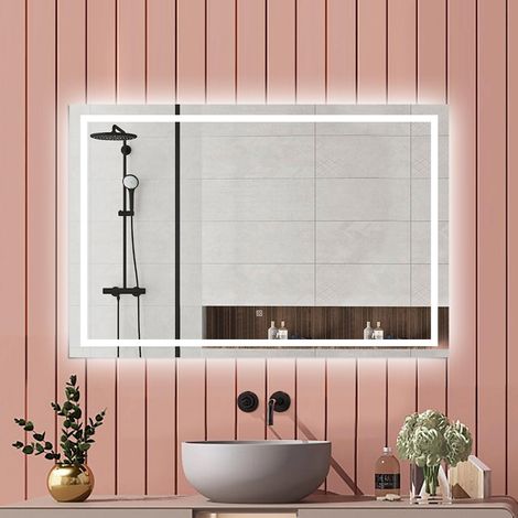 Aica Miroir de salle de bain 120x70cm Miroir Lumineux Tricolore + Dimmable + Mémoire + Anti-Buée, CE IP44