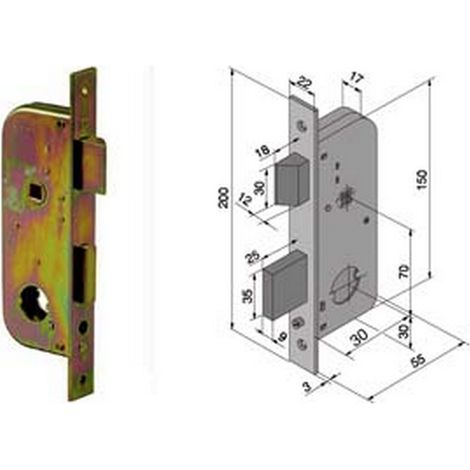 1PZ SERRATURA DA INFILARE PER CANCELLI 2 MANDATE E SCROCCO CILINDRO SFILABILE 067 - MM.30 CON CATENACCIO MM.25 (06730000)
