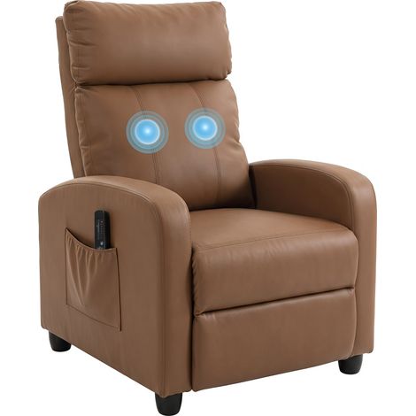 HOMCOM Recliner Sofa Chair PU Leather Massage Armcair w/ Remote, Dark Brown (1/5)