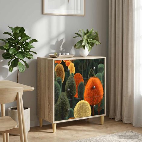 vidaXL Cajonera ZAANDAM Impresión de bosque 66 x 36,5 x 75 cm Sonoma (1/5)