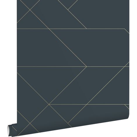papier peint lignes graphiques bleu foncé et or  - ESTAhome (1/5)