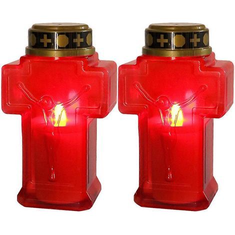 Set mit 2 kreativen, kreuzförmigen Kerzen, flammenlose Kerzen, Kirchenkerzen für Opfergaben – 15,3 x 6,8 cm – Rot (1/3)