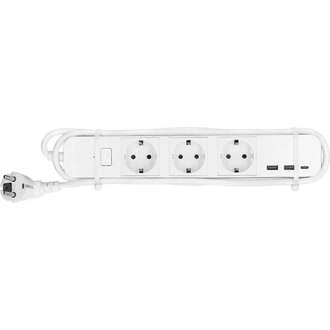 Intelligente Steckdosenleiste mit 3 Steckdosen, 2 USB-Anschlüssen, 1 Typ-C-Anschluss, 1 Hauptschalter, Hub für die Tuya-App, AC100‑