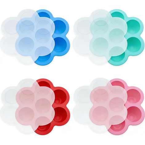Vassoio per cubetti di ghiaccio da 4 pezzi con coperchio per bambini - contenitori per alimenti per neonati con coperchio - barattolo in silicone per la conservazione - neonati - 4 pezzi (1/3)