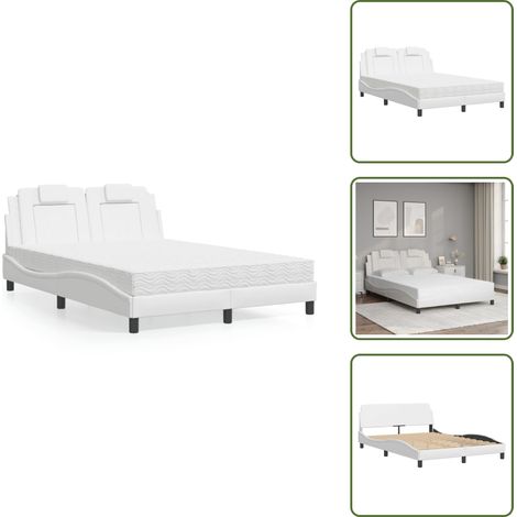 Bett mit Matratze Weiß 140x200 cm Kunstleder - Schlafzimmer Möbel - Doppelbett - Boxspringbett - Bettrahmen - Kunstleder Bett (1/5)