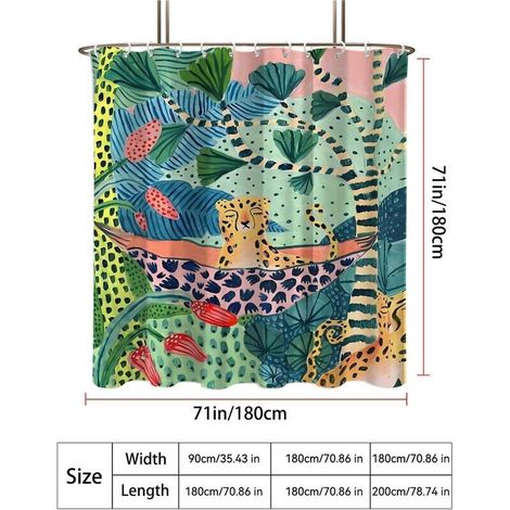 Rideau de douche imperméable 180x180 cm – Motif jungle léopard, style bohème – 12 crochets inclus – Pour salle de bain et fenêtre