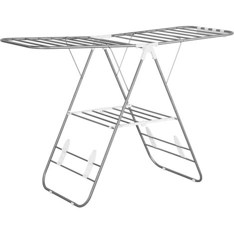 Sèche-linge portable 1,48 m avec barres télescopiques pour intérieur et extérieur, étendoir à linge argent et blanc. (1/5)