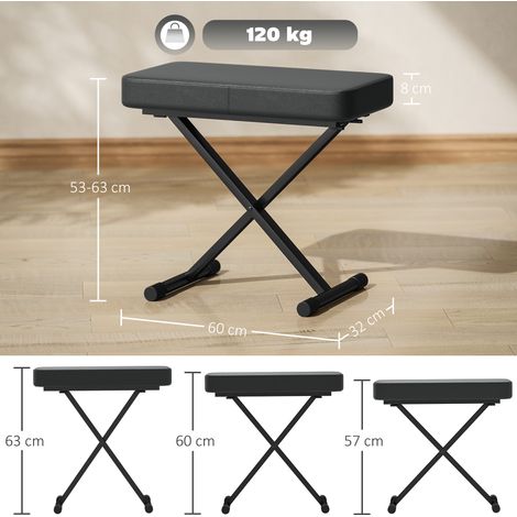 Tabouret de piano pliable, réglable en hauteur sur 4 positions, similicuir, mousse, métal, 60 x 32 x 53-63 cm, noir (1/5)