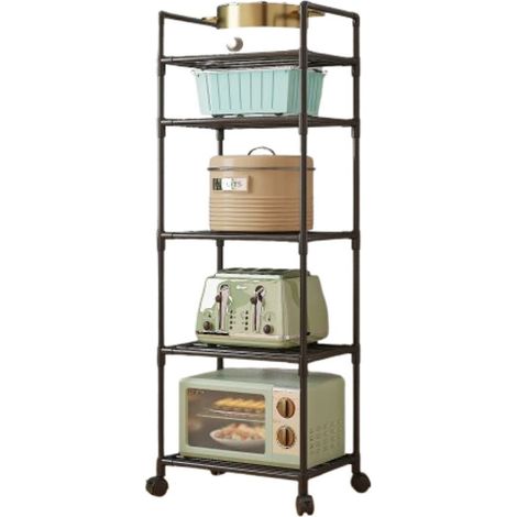 Étagère de rangement de cuisine à 5 niveaux sur roulettes, noire, hauteur 156 cm, support utilitaire roulant (1/5)